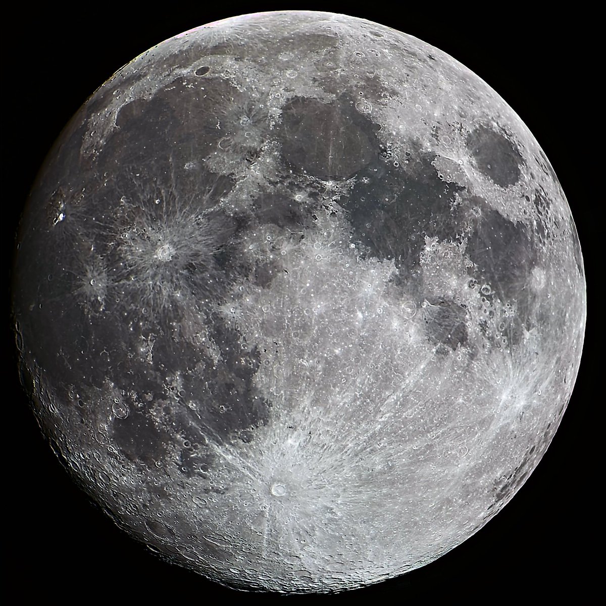 Here's a picture I took of the beautiful nearly-Full Moon tonight in celebrating of the IM-1 lunar landing! Taken with my Nikon Z6 and 8' f/6 Dobsonian telescope.

#astronomy #astrophotography #lunarlanding #NovaC