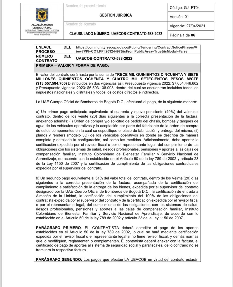 alazamo123's tweet photo. Como ciudadana y en rescate del patrimonio público, que “presunta” y flagrantemente nos han robado la parejita Martin Manjarres y Marcela Montes a través de su empresa M&M Group, (anticipo de 6 mil millones de pesos) pagados a ellos por la alcaldía de Bogotá, bajo la administración de Claudia López. 

Con el anticipo, supuestamente compraron los extintores a una empresa en Estados Unidos, y aparentemente simularon pagar a esa empresa la cantidad 300 mil dólares por medio del Banco de la República. 

Hice un derecho de petición a la @DIANColombia con el objetivo de que me informaran si efectivamente los extintores llegaron al país. En la respuesta me dijeron que los extintores no llegaron al país. Lo que me hace pensar que las transacciones realizadas pueden ser falsas o simuladas. 

Ahora me falta corroborar mediante derecho de petición, al @BancoRepublica si efectivamente esas transacciones son verdaderas. 
(Presumo que son falsas).

¿Que creen?  ¿Será que nos volvieron a robar los mismos que presuntamente nos robaron con el carrusel de los carros blindados?

Ellos siguen contratando libremente con el Estado colombiano, están metidos en casi todas las entidades, me quitaron el caso para protegerlos. 

Por este nuevo hecho delictivo no sabemos si los están investigando. 

Les adjunto las transferencias de los 300 mil dólares, el contrato y la respuesta del derecho de petición. 

Algún buen samaritano que me ayude con el derecho de petición al banco de la República por favor, todos están legitimados para hacerlo. 

¡SEAMOS VEEDORES!