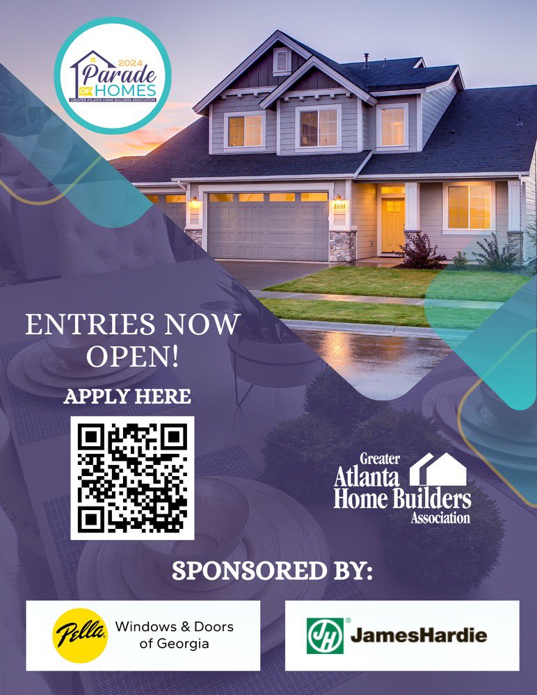 AtlantaSMC's tweet photo. Parade of homes - entries now open!

2024 Parade of Homes entries are now
OPEN!!! Hosted by the Greater Atlanta Home Builders Association 

Thanks to our sponsors: Pella Corporation of Georgia and  James Hardie https://t.co/vZk2Oyi0yO