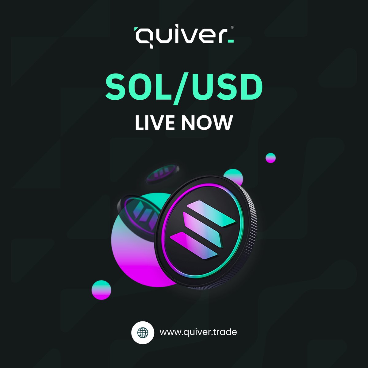 🚀BREAKING : Latest Quiver pair just launched🌐 

The SOL/USD market is now LIVE on our platform 📊

Dive into action and explore fresh opportunities with Solana 🥳

Let the trading begin! 📈🔥