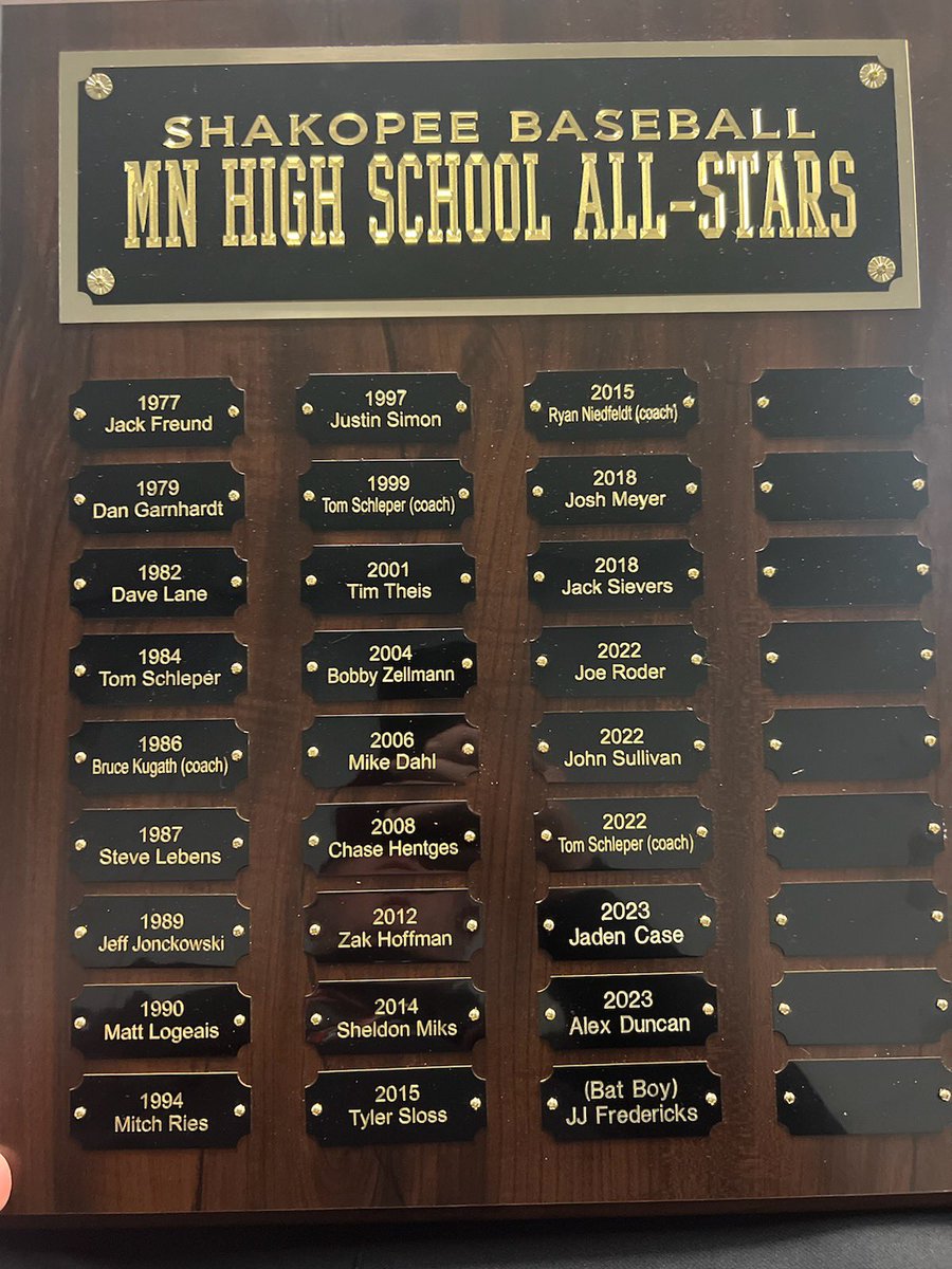 Thanks to Allen Larson for updating our SHS Baseball All-Star plaque which will now be displayed at The Joe!