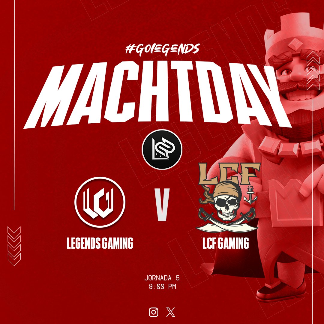 ⬜MATCH DAY🟥

Hoy salimos de nuevo a la arena, partido importante rumbo a la clasificación. 🔥🙌🏼

🏆 <a href="/LPCRpa/">LPCRpa</a> 
🆚️ <a href="/LcfGaming_CR/">LCF GAMING</a> 
⏰ 9:00 pm 
¡CON TODO LEYENDAS! 🔥💯
#GoLegendsgaming ❤
