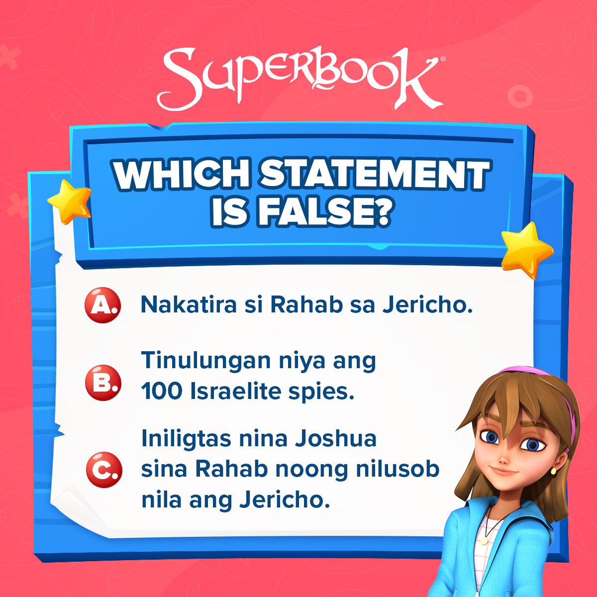 BatangSuperbook's tweet image. It's time to answer #WhichStatementIsFalse! 😊

Marami pang ibang Bible games ang madi-discover mo sa Superbook website! Visit now: bit.ly/3pBHwey 🖥