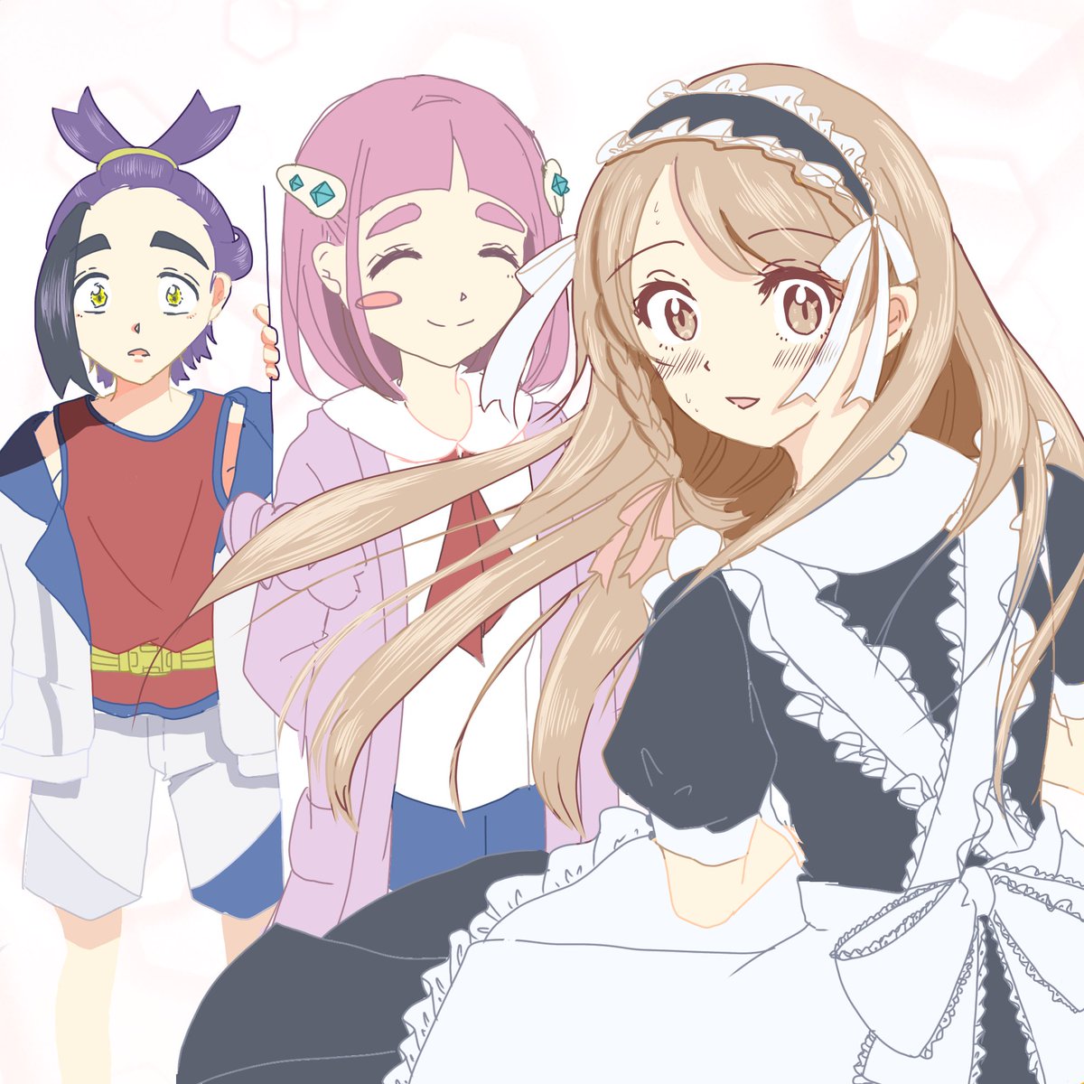 kieran (pokemon) maid multiple girls brown hair pink hair closed eyes long hair maid headdress  illustration images
