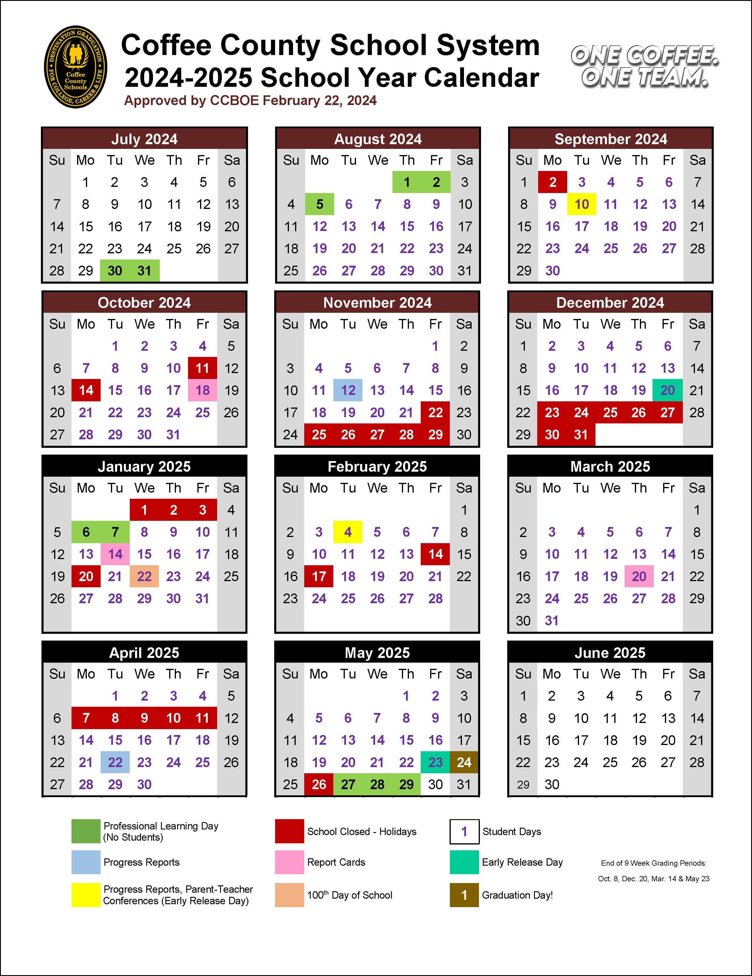 2025 Coffee County School Calendar