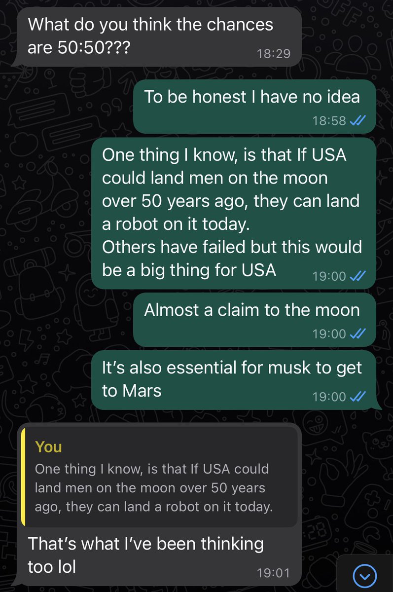 Txt conversation with a friend earlier today…. We both had faith in @Int_Machines Congratulations to everyone else that had faith 🚀🌙 $LUNR 🇺🇸