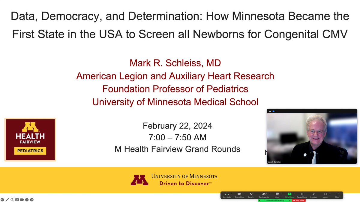 What a pleasure it was to give MHealth Fairview Grand Rounds today! It’s always a thrill to share our congenital CMV journey here in Minnesota #CMV #StopCMV thank you for the opportunity! @MHealthFairview @umnmedschool @UMNPeds @UMN_ID @NationalCMV @UMN_CTSI