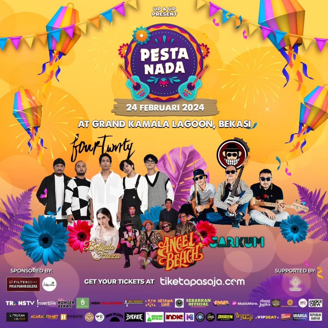 updateharian's tweet photo. UP&UP PRESENT
*PESTA NADA*
Sabtu 24 Februari 2024
At.Grand Kamalagon Bekasi
Jam 16:00 Wib S/D Selesai
Info Tiket : https://t.co/N1DP58aZHh
#pestanada #up&up #music #konser #fourtwnty #belinda #angelbeach #jarkum #monkeyboots #bekasi #jakarta #tiketapasaja #updateharian https://t.co/nSDhYwGxb7