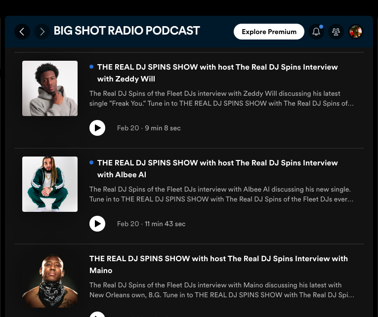 therealdjspins's tweet photo. Check Out My Latest Interviews To Be Posted On @bigshotradio's Podcast Available On @Spotify #Hiphop #Newmusic #Interviews #Rap #RadioShow #ZeddyWill #Albeeal #Maino #TRDSShow 

Stream Here: https://t.co/g7xX0ws08d https://t.co/Hi2XhmujHG
