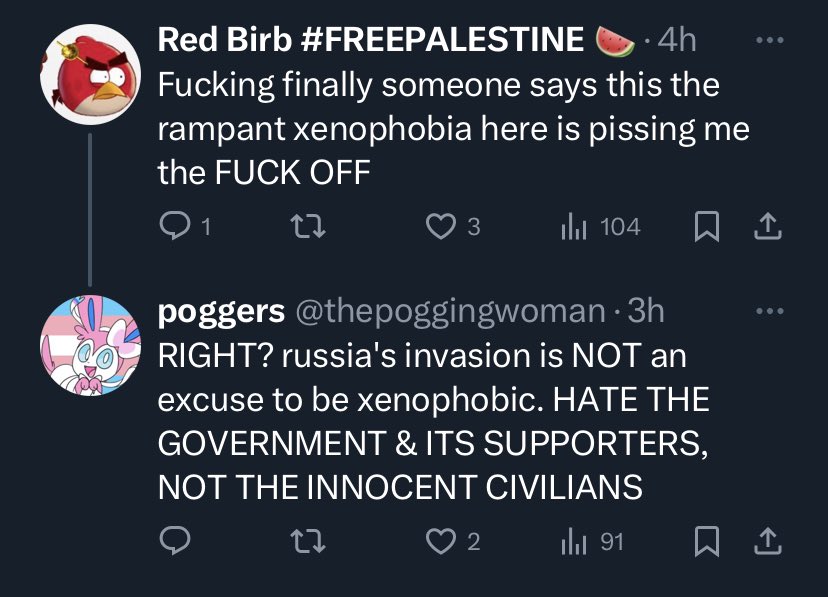 It’s always “protect the kids from online bullying and harassment” from privileged people, but somehow never the Ukrainian kids that live through genocide committed by russians. 
In case of Ukrainians it’s always fancy words like “xenophobia” while y’all boycott fuckin Starbucks.