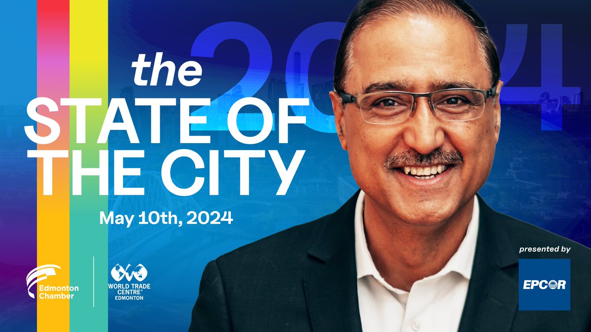 Mayor @AmarjeetSohiYEG & the @EdmontonChamber are back with our annual State of the City, presented by @EPCOR! This event is the premier platform for #yeg's municipal leadership to connect directly with you – our business community. Get your tickets here: business.edmontonchamber.com/events/details…