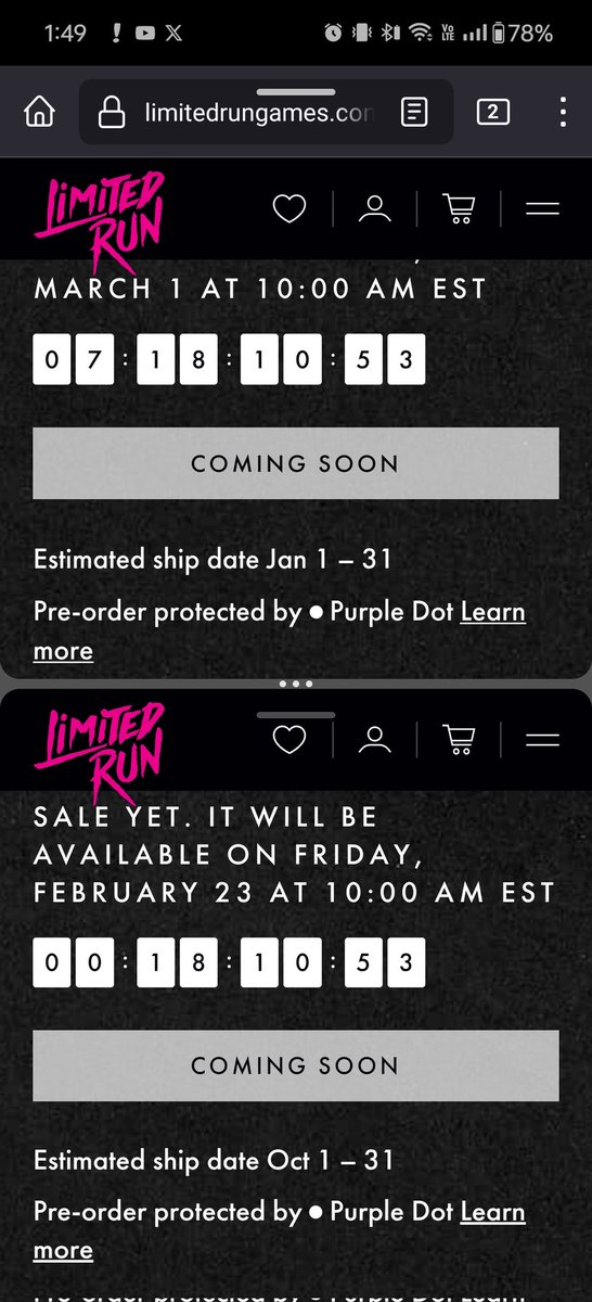 dorgann2's tweet photo. @LimitedRunGames @LimitedRunGames the estimated ship dates for the CE and regular editions are different on the site; is it expected the non CE edition will ship first as the website seems to allude to? https://t.co/XMgsVvvbP4