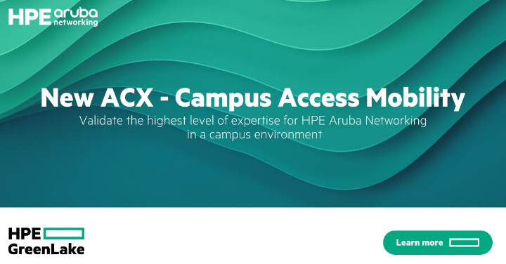 trainingops's tweet photo. Showcase your advanced and strategic networking skills! The ACX – Campus Access Mobility certification validates the highest level of expertise for HPE Aruba Networking in a campus environment, covering wireless networking and the different aspects of wired networking. https://t.co/y6M3lKm8qI