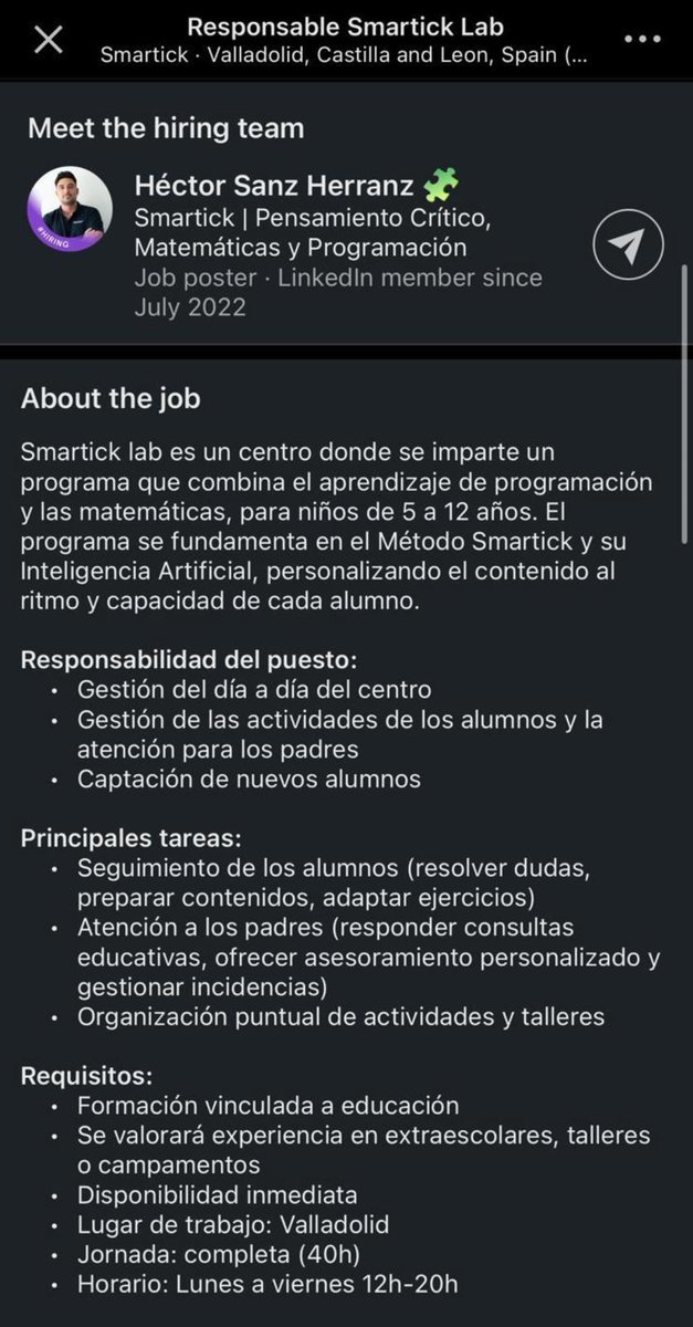 Comparto una oportunidad laboral vinculada a la creación de un centro físico Smartick lab, asociado a <a href="/Smartickmetodo/">Smartickmetodo</a>, en Valladolid. ¡Se agradece difusión!