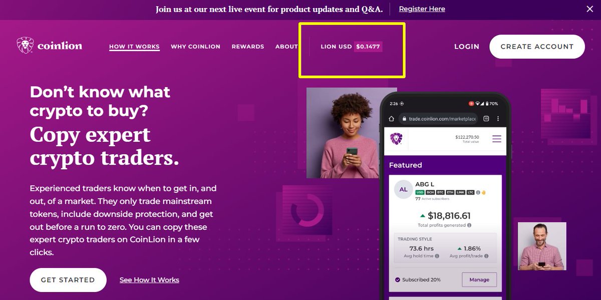 coin_lion's tweet photo. @Paddy_Stash You bet! You can see the price at anytime on our homepage. Added utility and reward programs this year. Sign in and check them out! https://t.co/tjTVdfczr4