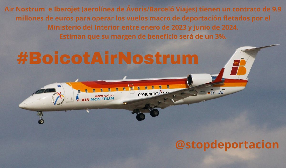 Stopdeportacion's tweet photo. @AirNostrumLAM opera los vuelos a Melilla (y la conexión a Las Palmas de los jueves). Además de deportaciones a Georgia, Albania o conexiones con ciudades europeas para vuelos macros conjuntos con Francia, Austria o Alemania a destinos caucásicos o africanos #BoicotAirNostrum https://t.co/aKivNH7mk6