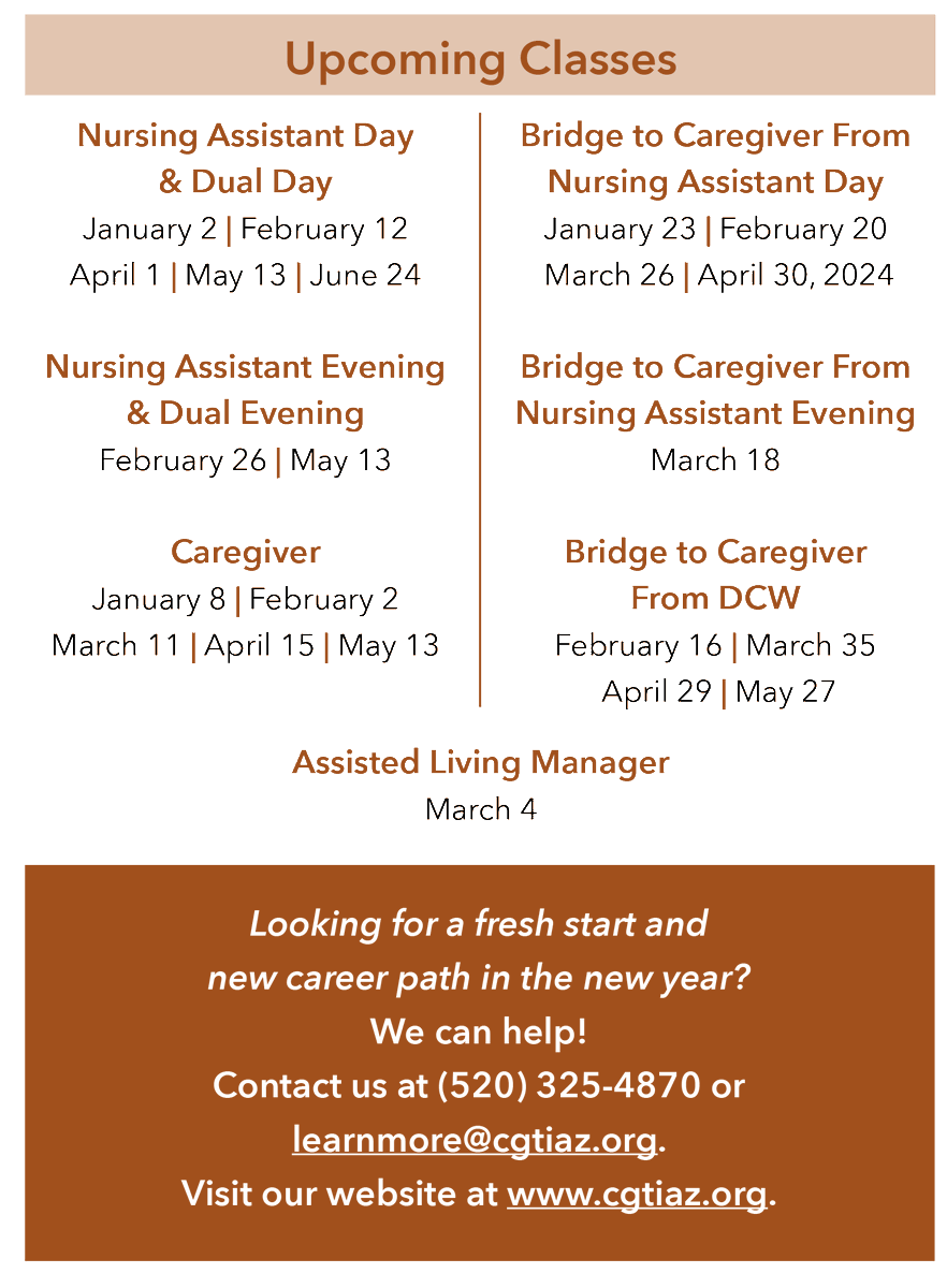 PCOAging's tweet image. Looking for a fresh start and new career path in the new year? We can help with one of our many offerings at CGTI! Contact us at (520) 325-4870 or learnmore@cgtiaz.org.