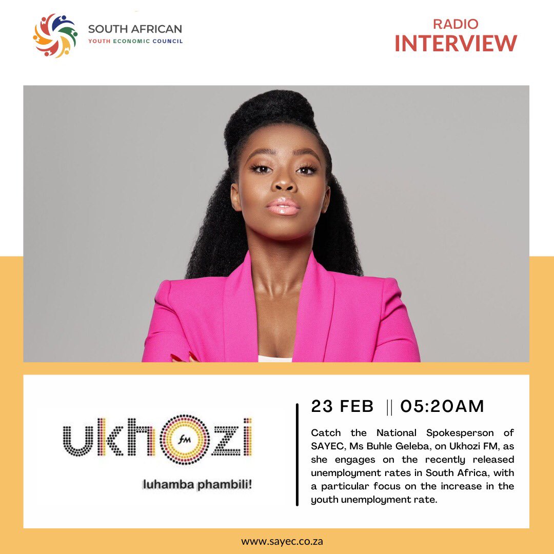 [QUARTERLY LABOUR FORCE SURVEY] Catch @BuhleGeleba on Ukhozi FM tomorrow morning engaging on the quarterly labour force survey!