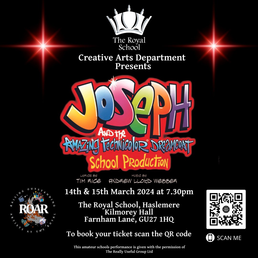 We can't wait to show our community the fruits of our labour. Book your ticket today, scan the QR code or visit ticketsource.co.uk/the-royal-scho… #TheRoyalSchool #CreativeArts #JosephTheMusical