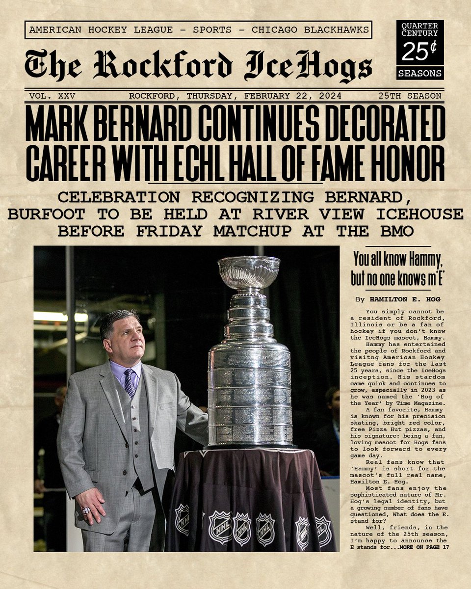 goicehogs's tweet image. This Thursday, we're recognizing the many accomplishments of our General Manager and President of Hockey Operations, Mark Bernard!

Bernard, or Bernie, has been a member of the Blackhawks organization for over 15 years. He served as the Vice President and Assistant General…