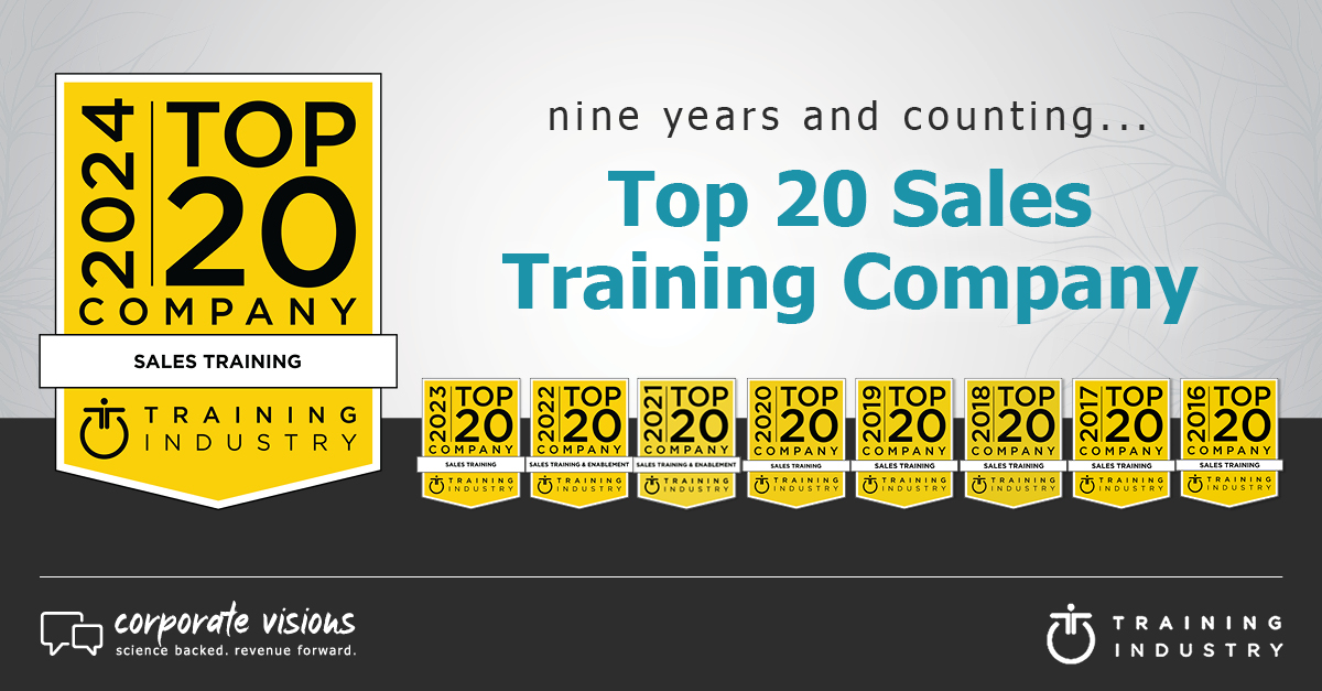 For the ninth straight year, Corporate Visions has been recognized by <a href="/TrainingIndustr/">Training Industry, Inc.</a> as a top training and enablement company!

okt.to/JwTZbi