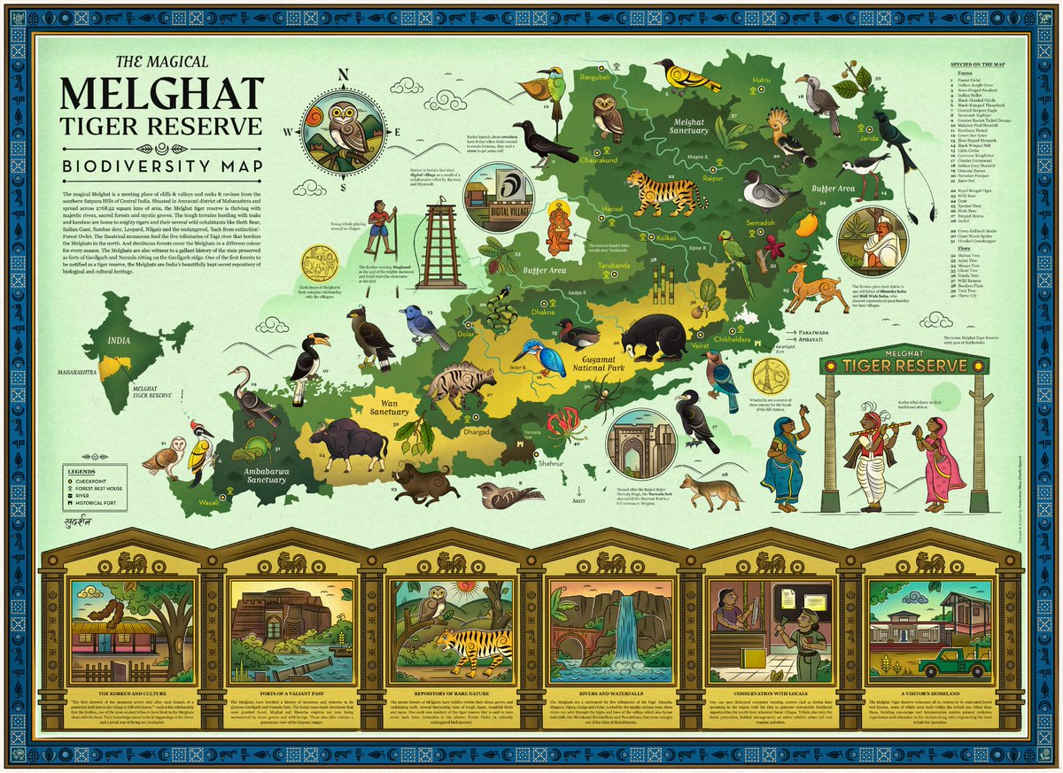 Here's sharing with you all the Biodiversity Map of Melghat Tiger Reserve on the event of its #GoldenJubilee celebration. @jayotibanerjee @magical_melghat #melghattigerreserve #magicalmelghats #biodiversity #wildlifemap #folkindica #studiokyaari #art