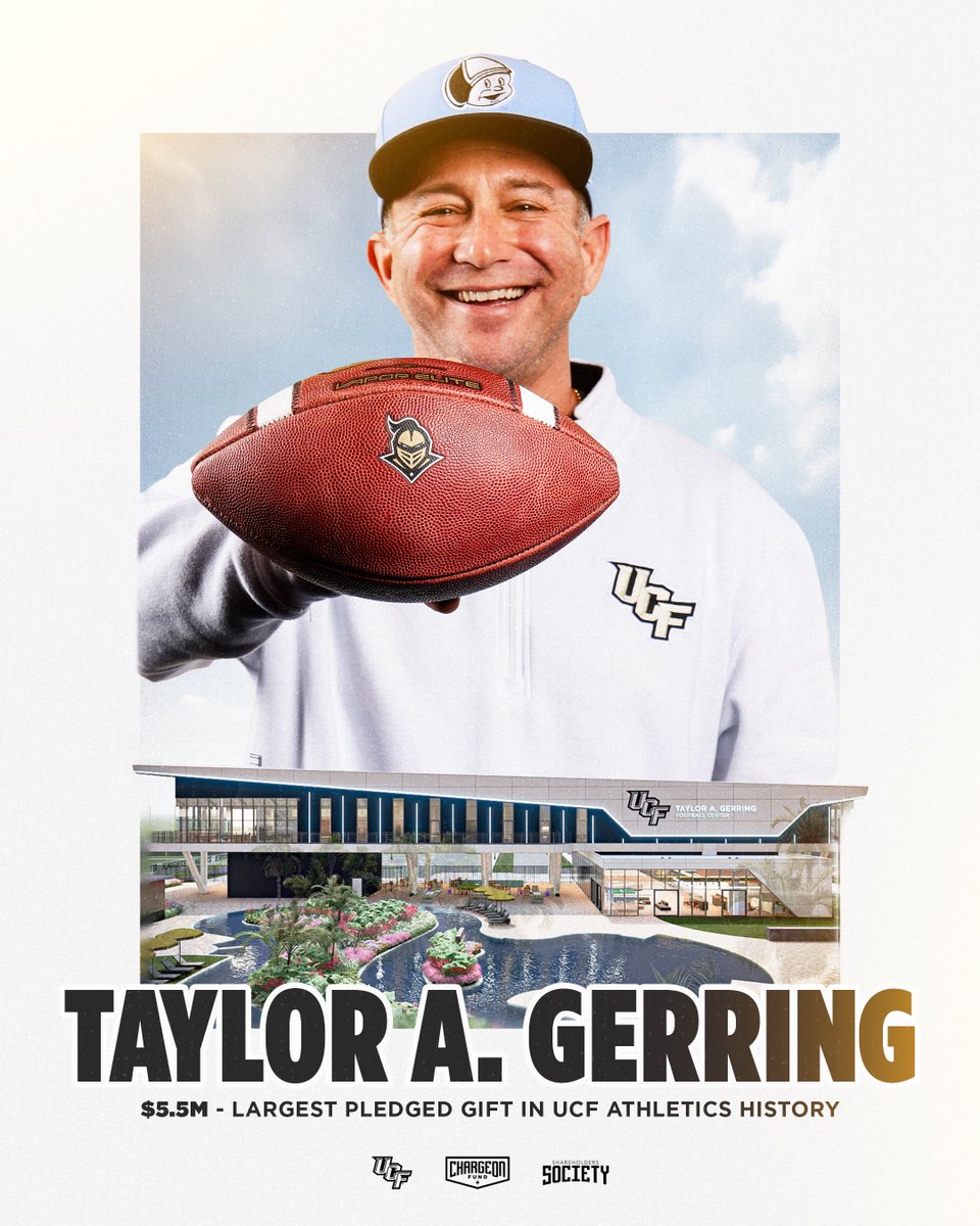 We have a new largest single gift in @UCFKnights history thanks to @TaylorGerring!! Taylor’s (c/o ‘05) story is incredible and it’s been an absolute pleasure getting to know him these last couple years! GO KNIGHTS!! ucfknights.com/news/2024/2/22…