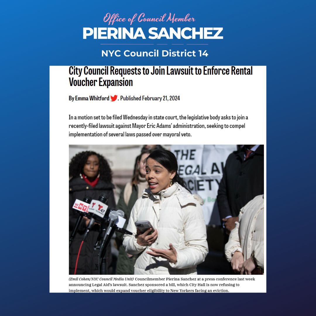 CMPiSanchez's tweet photo. The expansion of City FHEPs housing vouchers is a critical component to solving the housing crisis. As the sponsor for these bills, I am proud of @LegalAidNYC push to not relent on behalf of the low income and working class New Yorkers. https://t.co/2tkOOfEBW0