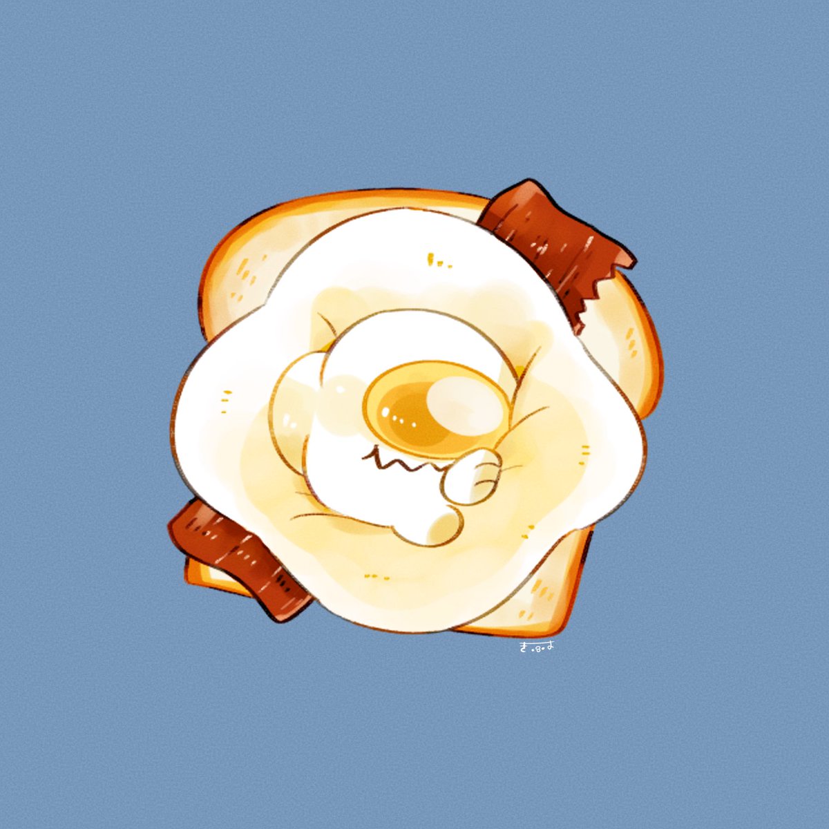 food fried egg no humans egg (food) simple background toast blue background  illustration images