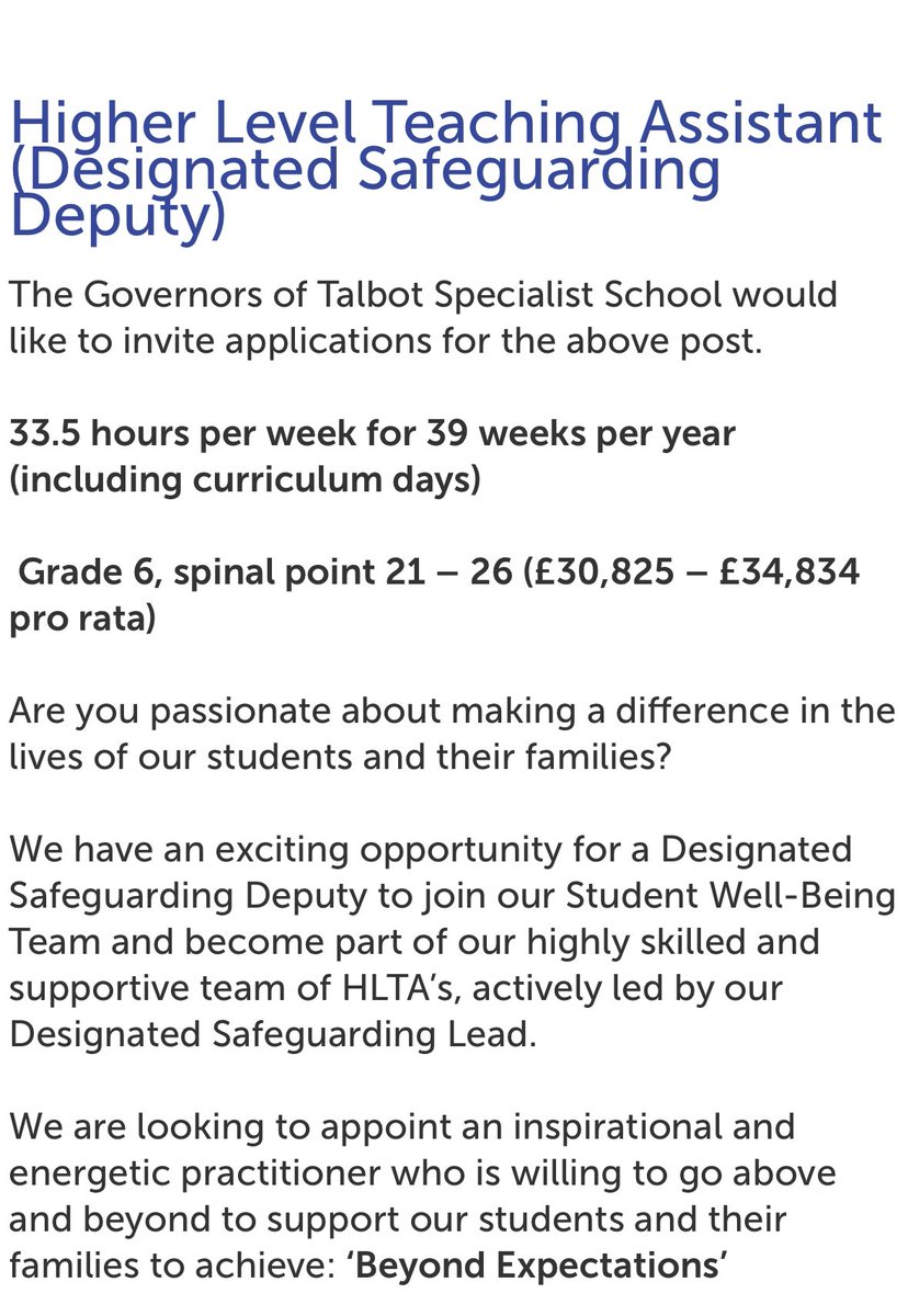 Come and work in our fantastic school with our amazing students and staff talbotlearningcommunity.org.uk/vacancies-2/
