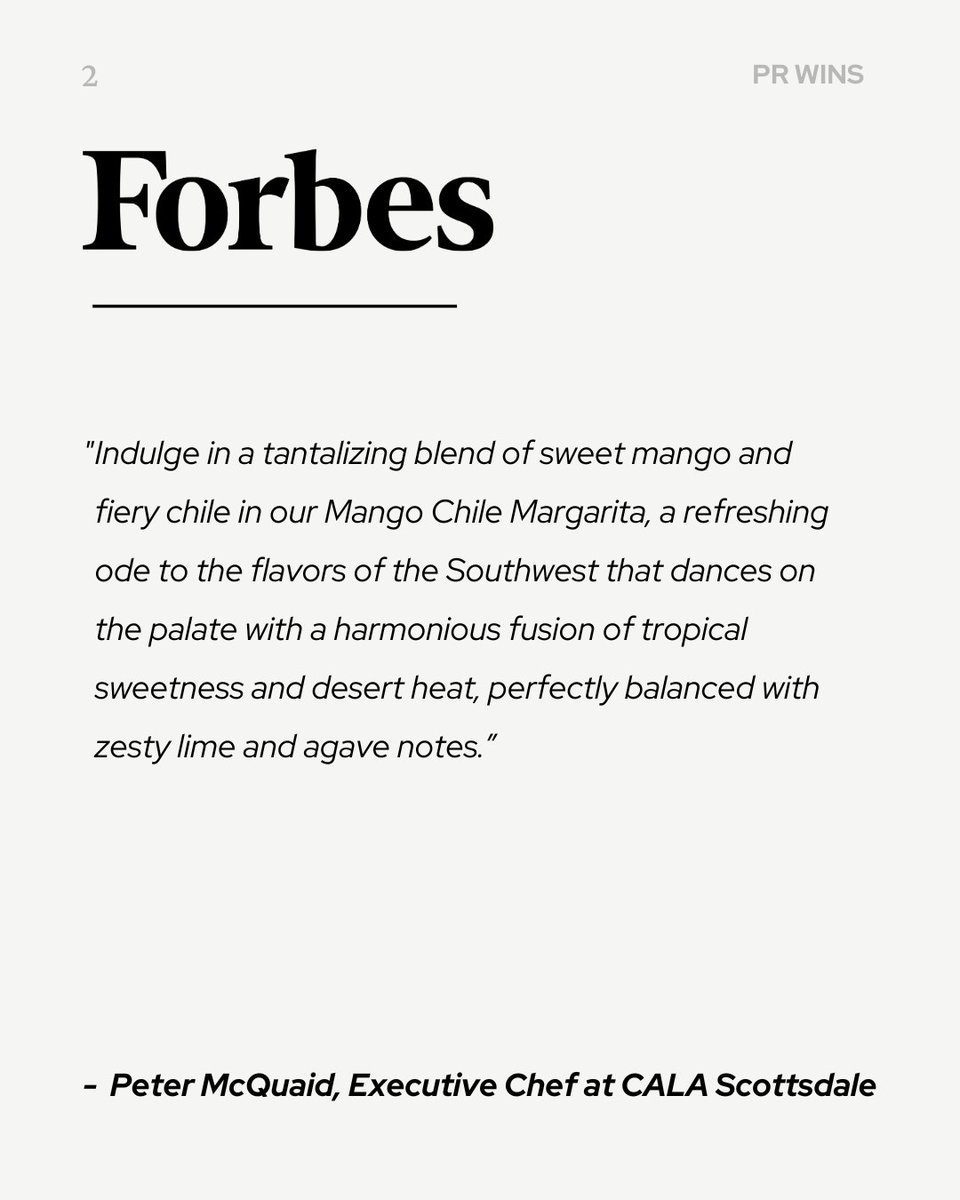 Celebrate #NationalMargaritaDay with Cala Scottsdale! They got featured in Forbes showing off their amazing Mango Chile Margarita.🍹