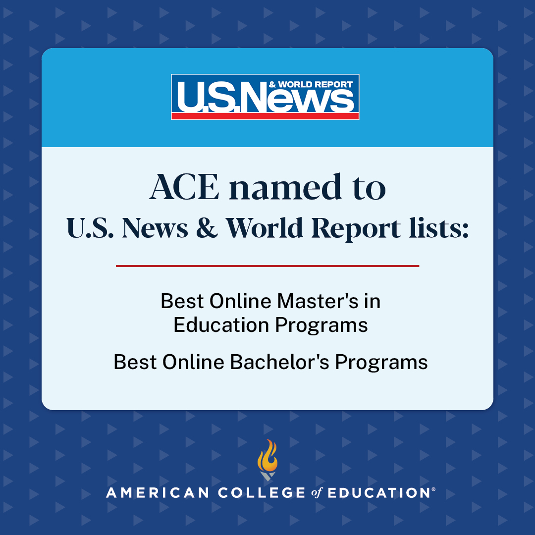 ACEedu's tweet image. We recently made U.S. News and World Report lists for Best #OnlineMasters in Education Programs and Best #OnlineBachelors Programs. Learn more about how we’ve been recognized as a top online institution: bit.ly/3SGTChn