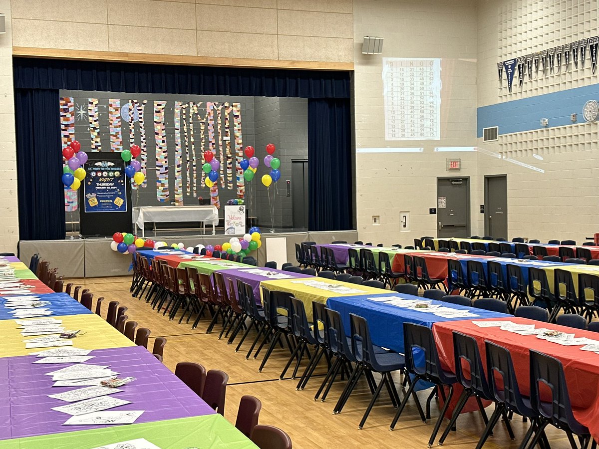 SMSVaughan's tweet photo. Our CSC and staff reps have worked very hard to put together our first Family Bingo Night. Thank you to all our volunteers!! We are ready to welcome our families this evening and our trustee @WigstonJennifer 💙🤍💛💚 https://t.co/VJOecqevPU