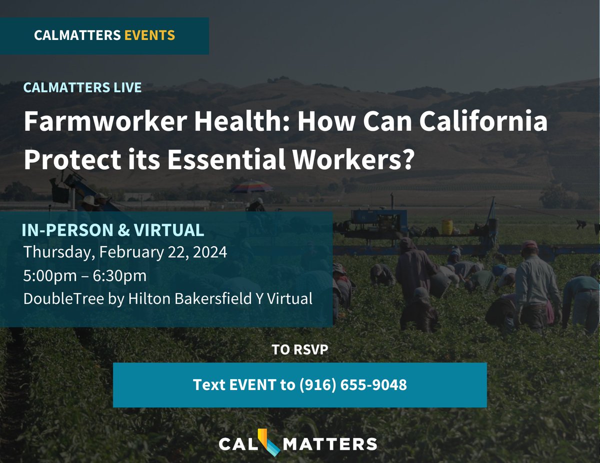 A recent UC Merced study identified major gaps in the health & well-being of farmworkers, an essential part of CA's $54B ag industry. Join us as we talk to the study authors & key industry players about how the state can help address these inequities cal.news/3w7Ly1F