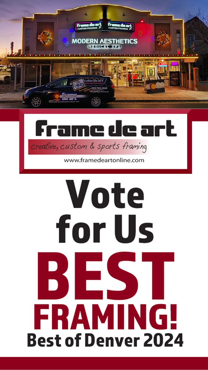 FrameDeArt's tweet image. Just one month left to vote Frame de Art for Best Framing!  Check out today’s IG story in Westword!  Voting ends March 22nd!  We would love your vote! westword.com/best-of-denver…

#IGStory #Westword #BestFraming #Vote #Denver #Colorado #framing #customframing #pictureframing #art
