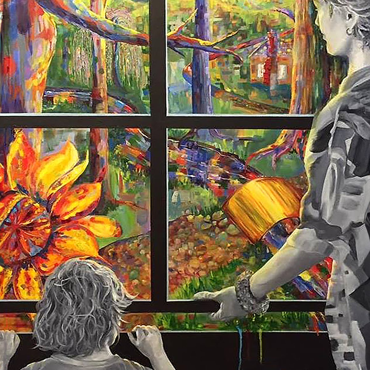 _artmakesus_'s tweet photo. Beautiful painting by Teresa Arrasmith telling the story of how her mom helped open her mind to the possibility of being an artist. Teresa and her mom Beverly take our Open Studio class together every Thursday! 🎨 https://t.co/8CyDoYGewa