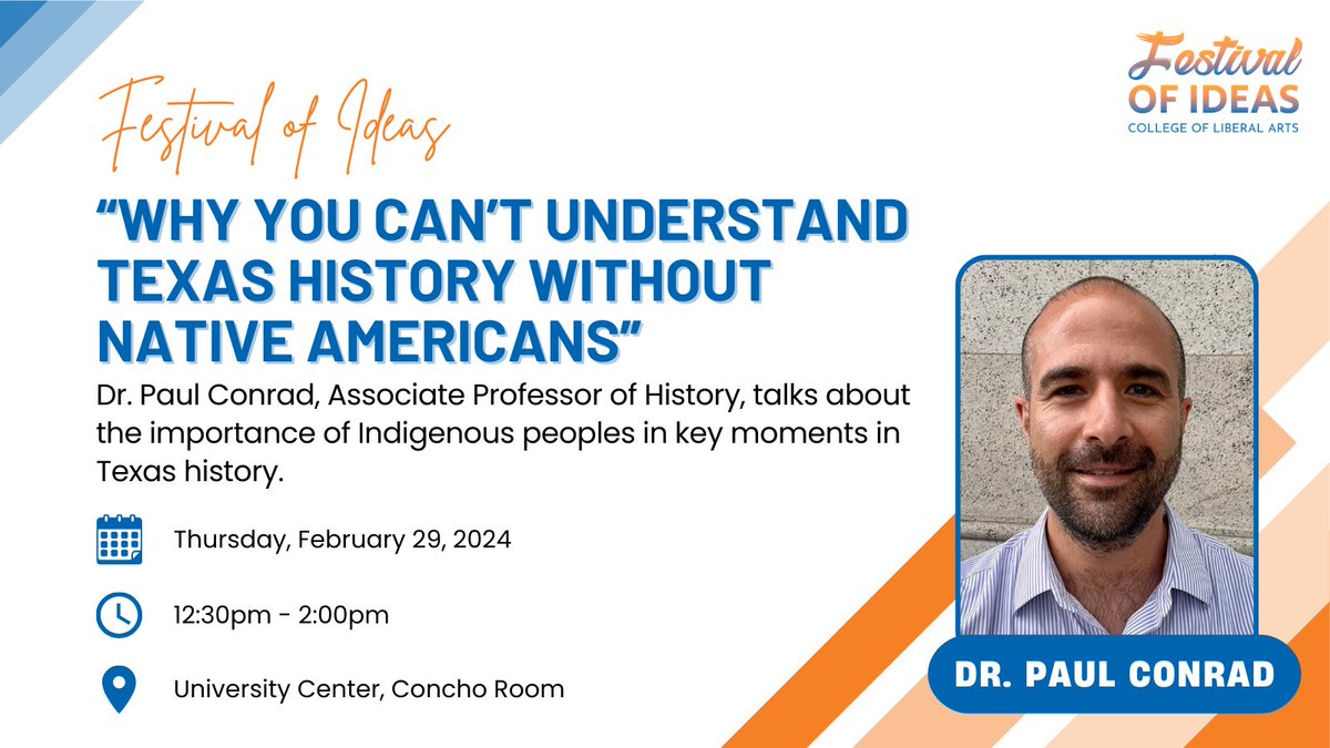 utalibarts's tweet photo. "Why you can't understand Texas History without Native Americans" - this engaging talk is open to all - Thursday, Feb. 29th at 12:30pm in the Concho room in UC!

#LiberalArtsMavericks #UTALibArts @UTArlington https://t.co/U8vxwkyOMY