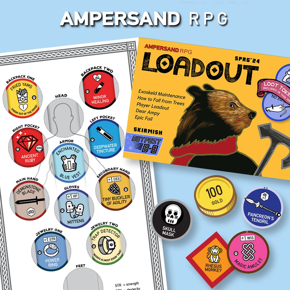 EdChung7's tweet photo. @AmpersandRPG was designed for parents to play RPGs with their kids with paper doll character sheets and #LootTokens. Order Mages &amp; Macrophages, or spread the word on our current #kickstarter for our #fanzine LoadOut: https://t.co/TGVZ7bcWG1 #TTRPGThursday #TTRPGRising #ttrpg https://t.co/5U6z4ZoOxm