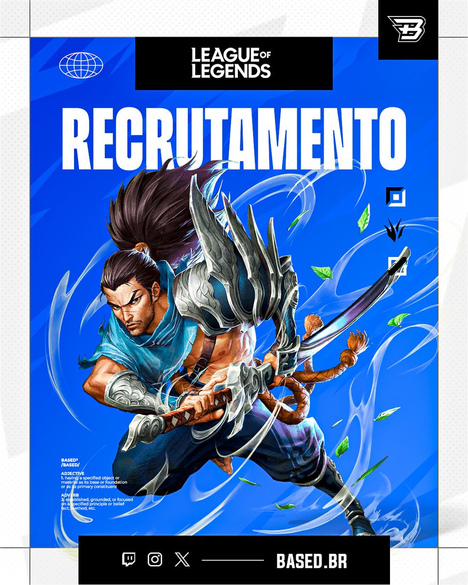 Busco jogadores do platina ao diamante para um projeto a médio/longo prazo. A Based é uma organização que já está atuando na modalidade de Honor of Kings e teve uma breve passagem pelo Pokémon Unite.  

Rotas requisitadas: Selva, Topo e Suporte

<a href="/FreeAgents11/">Free Agents Esports</a>
<a href="/vagas_esports/">Vagas Esports</a>