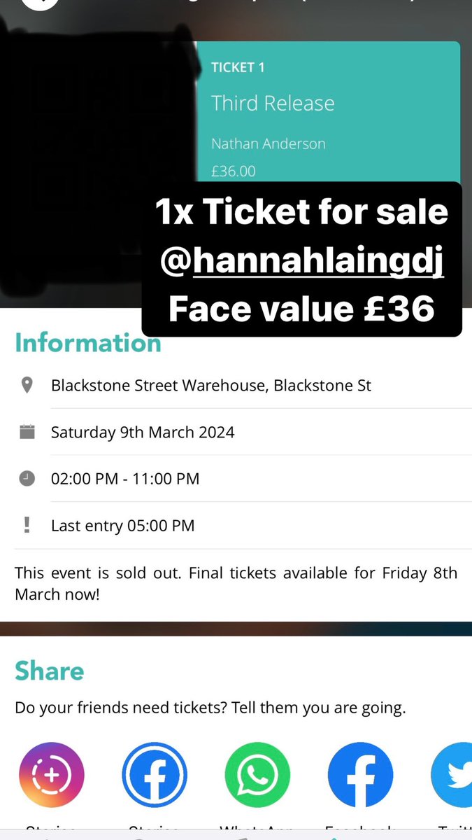 Selling 1 <a href="/HannahLaingDJ/">Hannah Laing</a> ticket for Liverpool face value £36