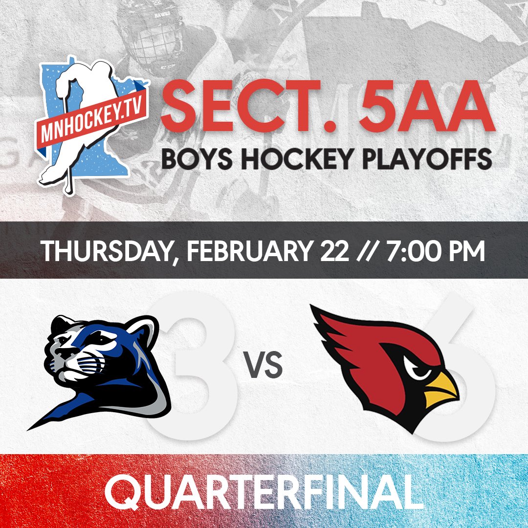 mnhockeytv's tweet image. Section 5AA quarterfinal action tonight on MNHockey.TV! All games start at 7pm.

Centennial-SLP: mnhockey.tv/livestream/s-c…

Champ Park-TG: mnhockey.tv/livestream/s-c…

MG-Blaine: mnhockey.tv/livestream/s-m…

Rogers-Coon Rapids: mnhockey.tv/livestream/s-r…