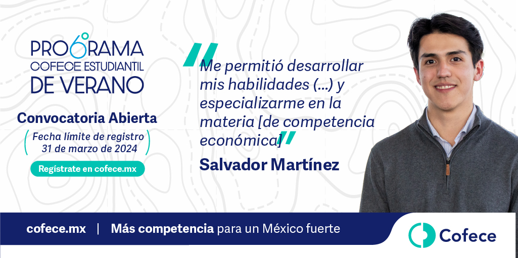 cofecemx's tweet photo. 👨🎓🧑🎓👩🎓 Si eres estudiante, no te pierdas la oportunidad de pasar un verano en la #Cofece.
Conoce la experiencia de Salvador durante su estancia de verano en la Comisión, revisa la convocatoria y participa en el #ProgramaCofece Estudiantil de Verano 2024: https://t.co/3p37czVzyJ https://t.co/RvobmuVDhz