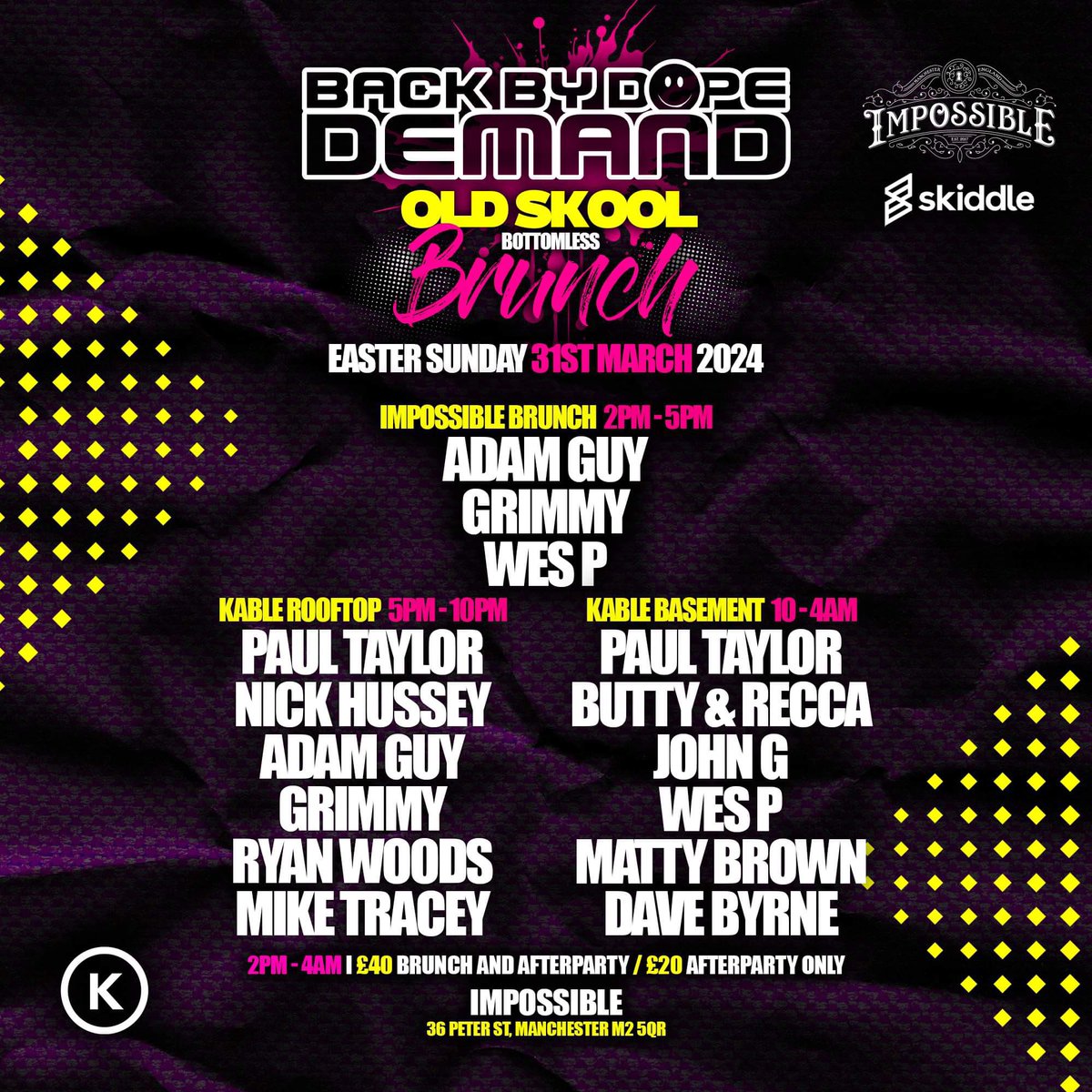 Easter Sunday @bbdduk Brunch 2-5pm Roof 5-10pm Club 10-4am 14 hours of old skool anthems! Tickets 👉 bbdd.co.uk