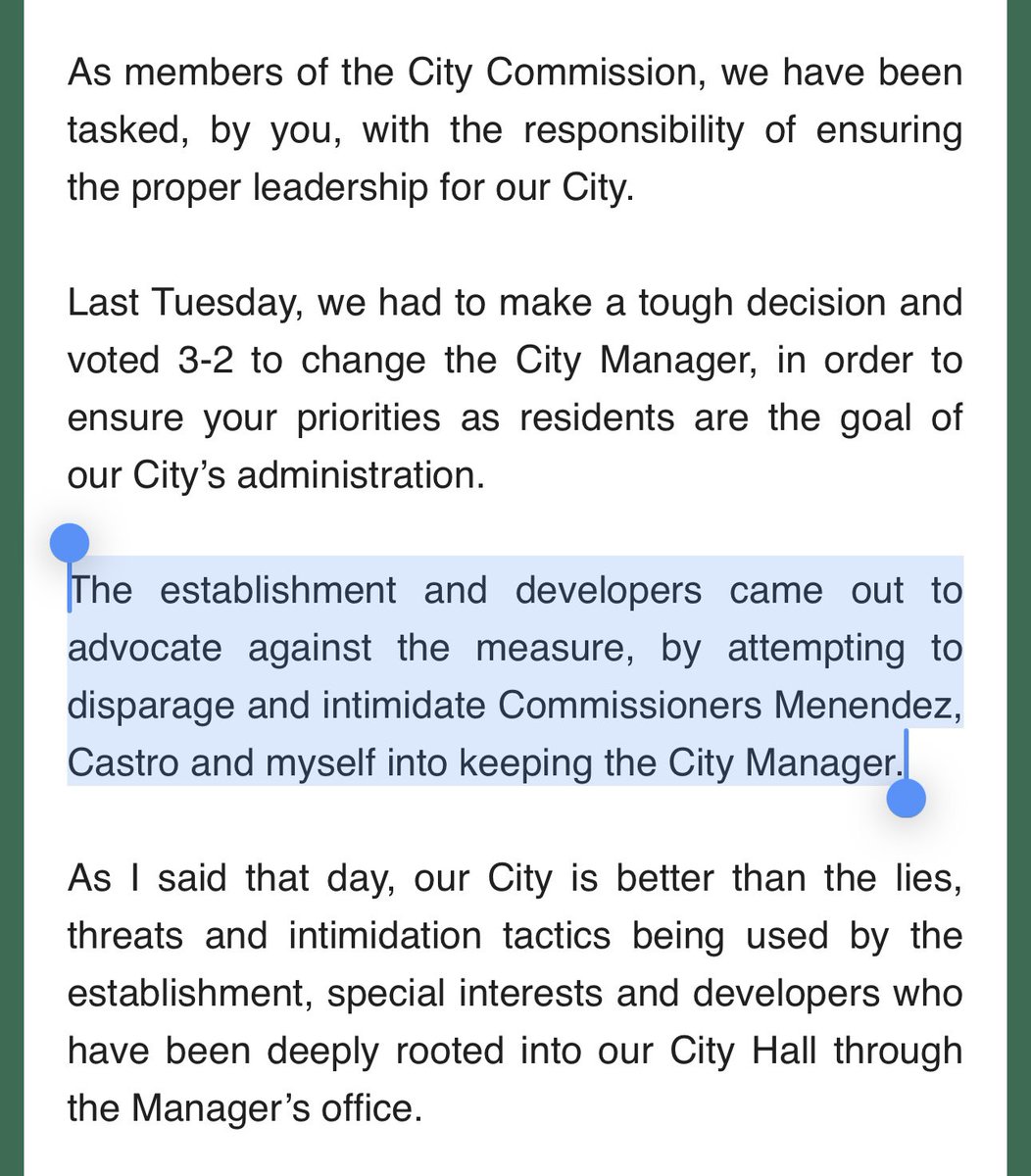 So you’re telling us that Chip Withers, Mike Mena, Dorothy Thomson and all the retired commissioners that served our community before you are the establishment? They know more about this city than you <a href="/commishariel/">Commissioner Ariel Fernandez</a> can ever dream of. And you blatantly disrespect them!