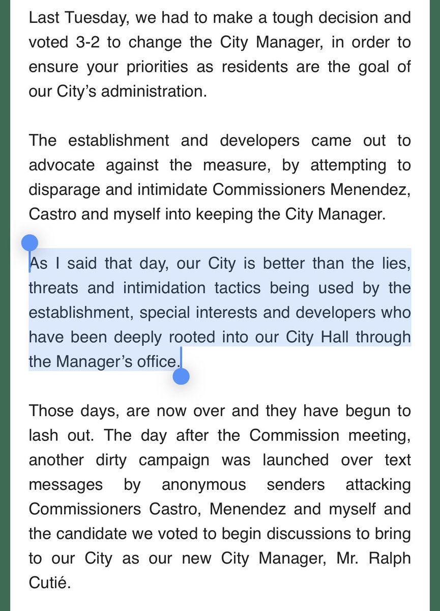 You’re right <a href="/commishariel/">Commissioner Ariel Fernandez</a> the city is better than the lies you tell. We deserve better than the deceptive measures you take to make highly respected individuals and residents look like they are part of the “establishment” just because they support Mr. Iglesias. Shame. On. You.