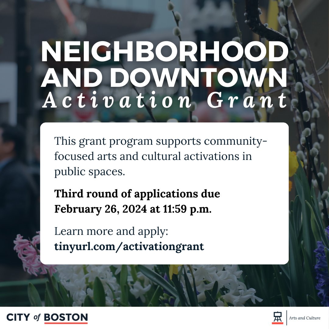 There are only a few days left to apply for round three of the Neighborhood and Downtown Activation Grant! Apply by Monday, February 26, 2024 at 11:59 p.m. ET to be considered in the third round of applications. 🔗 tinyurl.com/activationgrant