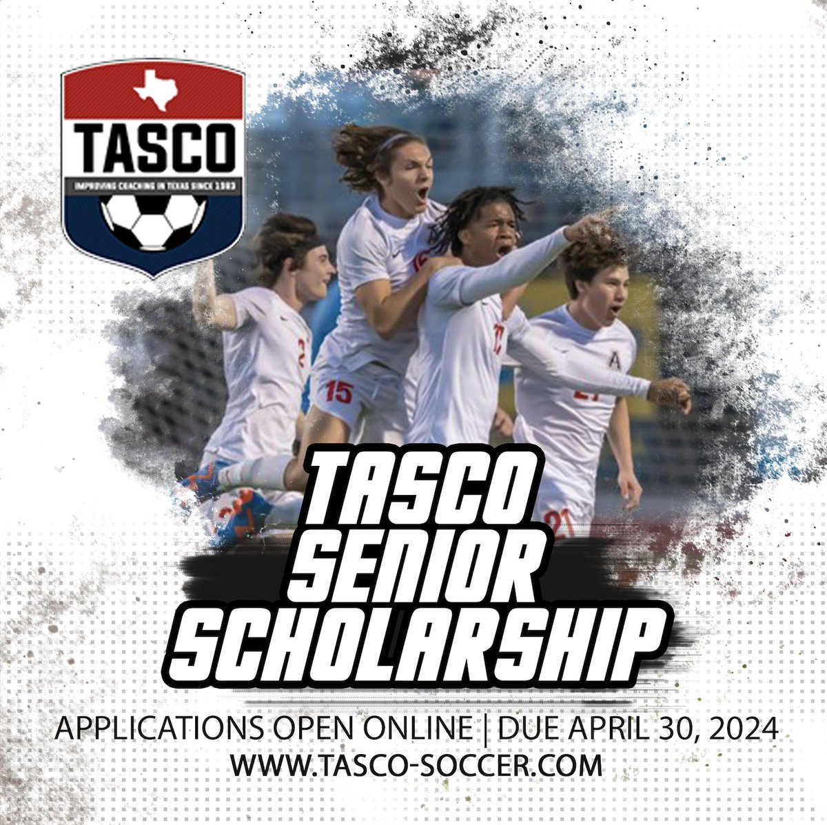 Heads up #TXHSSoccer Seniors! The #TASCO Senior Scholarship application is available online at tasco-soccer.com! One male and one female Senior player in each region will be selected for a scholarship. Deadline to apply is April 30! #TXHSSoc
