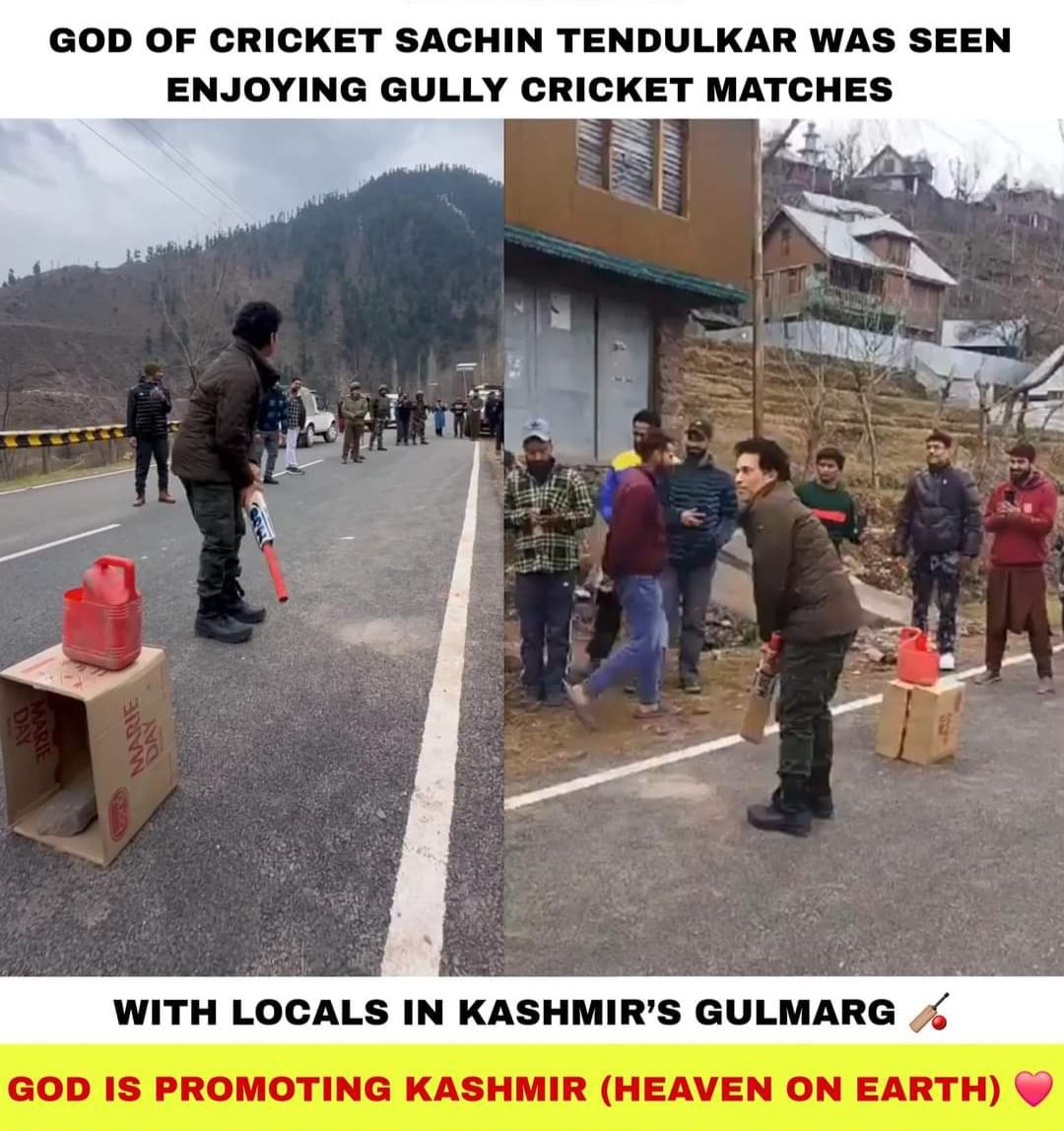 Sachin Tendulkar spotted playing gully cricket in Kashmir's Gulmarg ❤️ 

#sachintendulkar
#JammuAndKashmir #JammuKashmir #Gulmarg #GMMTVHappyWeekend #IPL2024 #IPLSchedule #IshaMalviya #CricketWireless #IndianCricket #Bollywood #BNK4816thSINGLE #farmersprotests2024 #BudgetSpeechCo