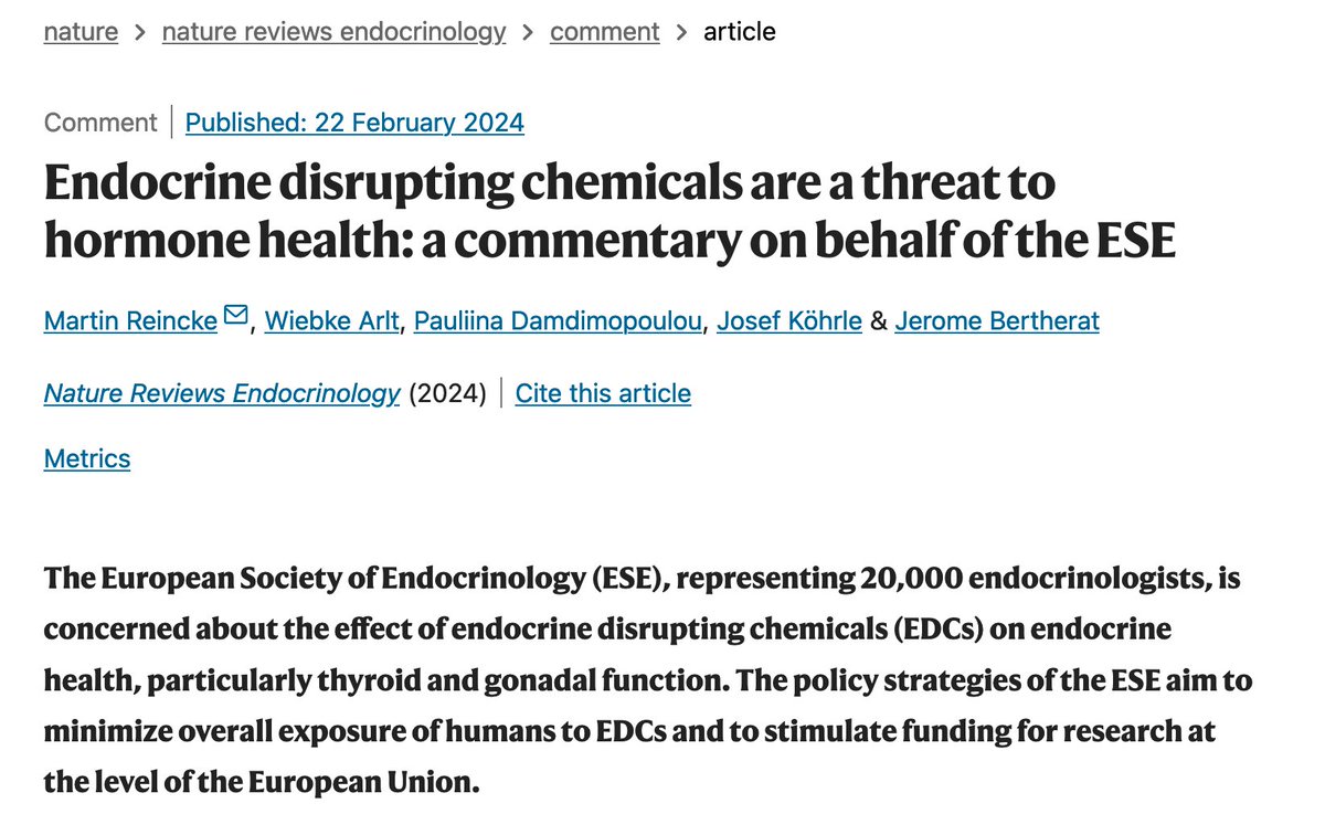 @ESEndocrinology concerns and actions regarding Endocrine Disrupting Chemicals #EDC commented with ESE past-president @martin_reincke, ESE president-elect @WiebkeArlt & the ESE Environmental Endocrinology Focus Area Chairs @damdimopoulou & Joseph Köhrle nature.com/articles/s4157…