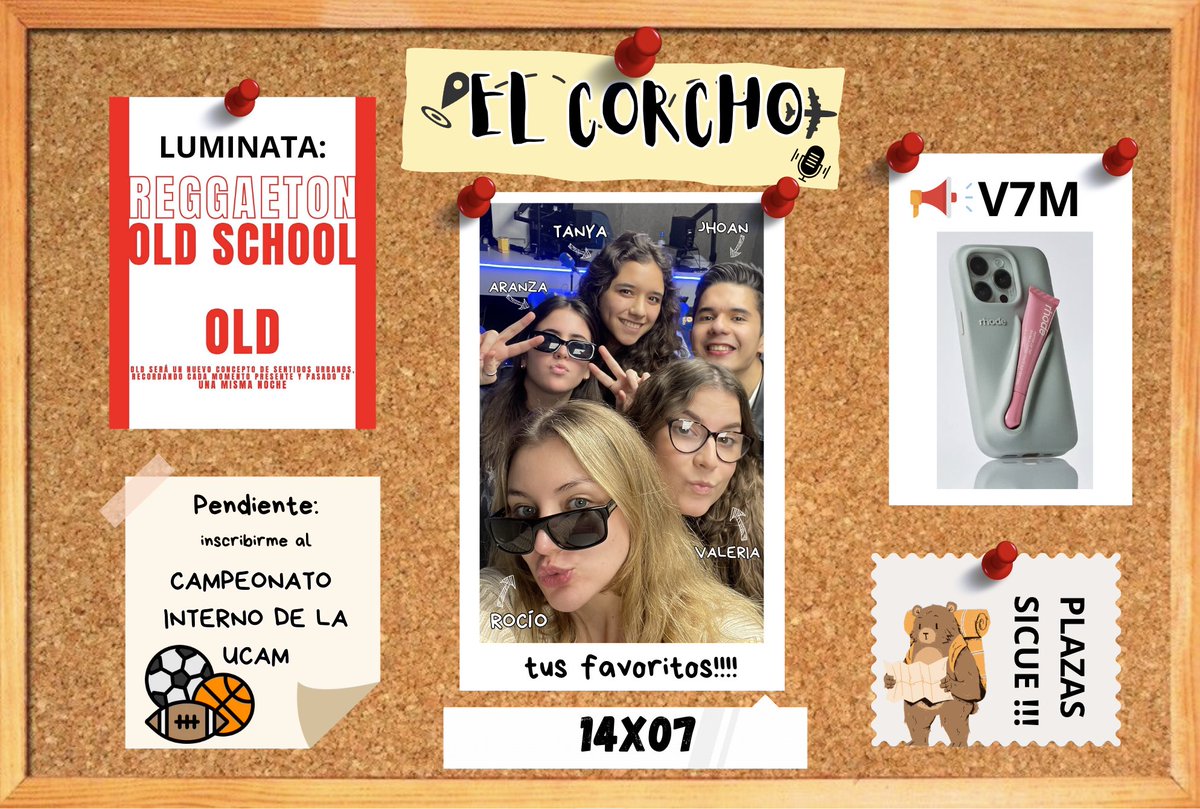 iradioUCAM's tweet photo. En #ElCorcho📌te contamos un poco de todo: Fiesta en Luminata, Patrones, los campeonatos internos, el nuevo producto de Hailey Bieber y muchas cosas más…

Incluso esta vez cerramos con una dedicatoria EN VIVO!!!😮‍💨

¡Corre a escucharlo!🎧

➡️ https://t.co/ddT4XR6qeJ https://t.co/dS2fNI8sfW